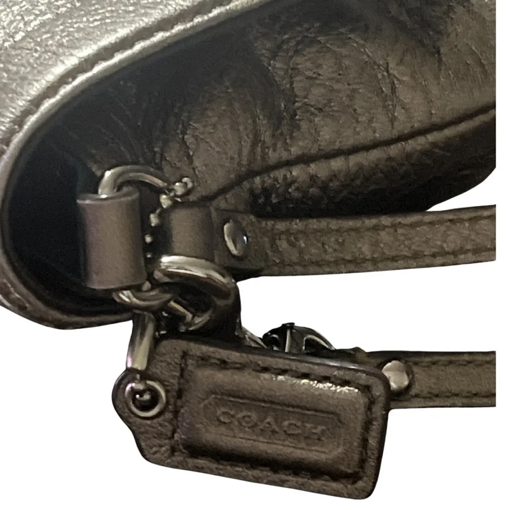 Coach Kristin Metallic Pewter Soft Pebble Leather Wallet, Wristlet Purse
